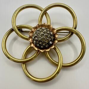 Taylord 1940s vintage 12kt rose yellow gold filled clear rhinestones brooch